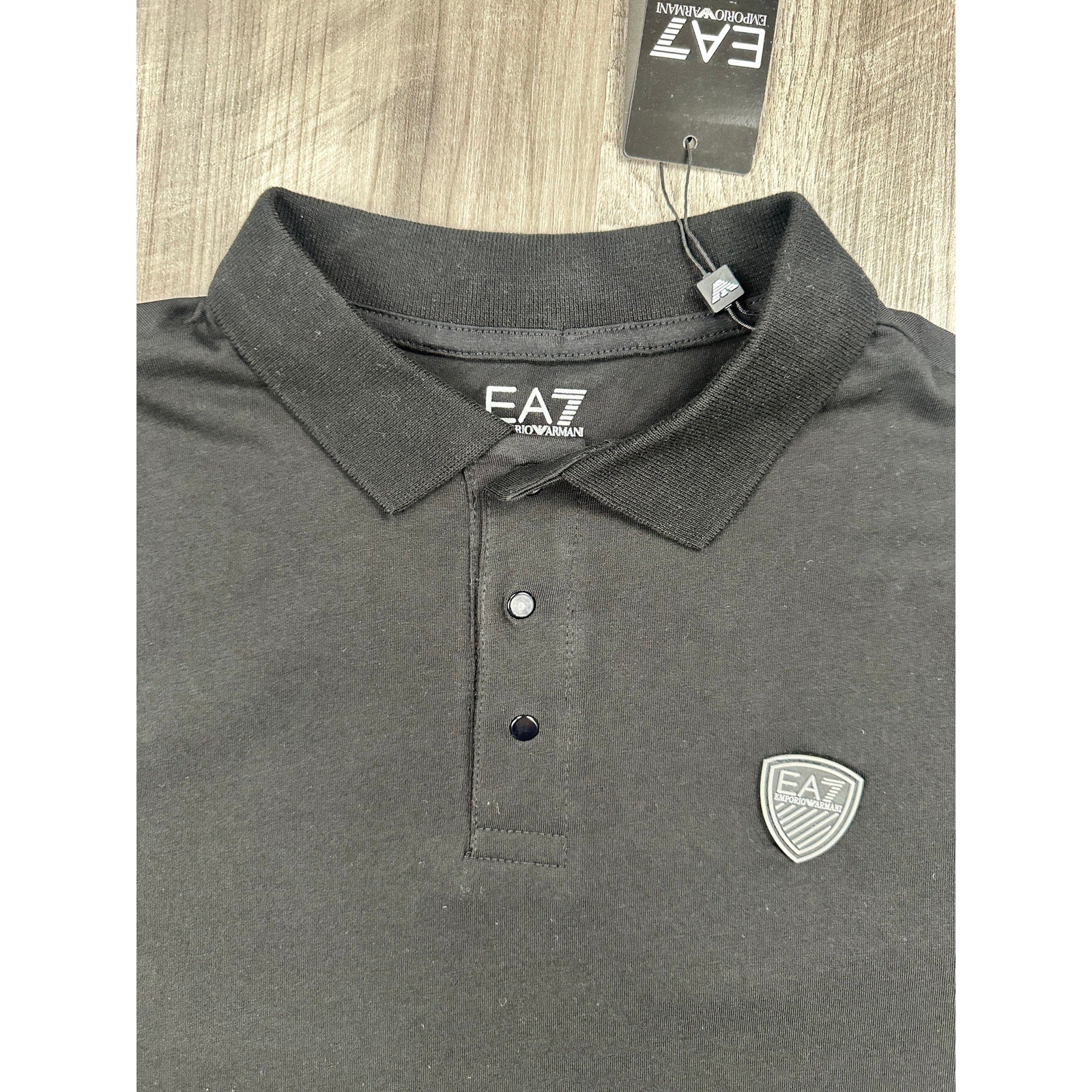 Emporio Armani EA7 Core Shield Collection Polo Shirt in Black — Size Medium