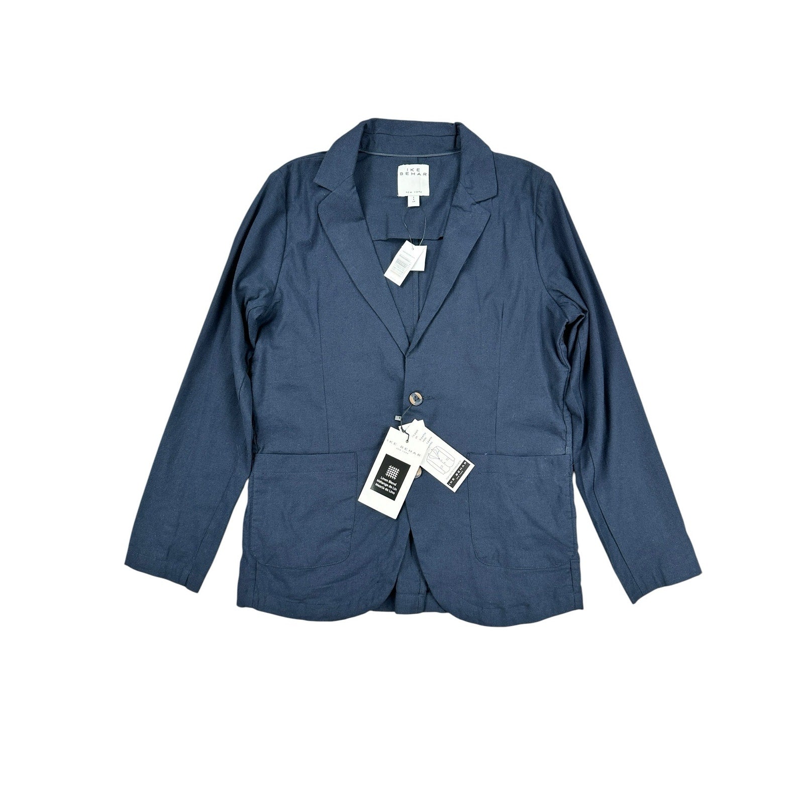 Ike Behar Unstructured Suit in Dark Navy Cotton Linen Spandex — Size Small