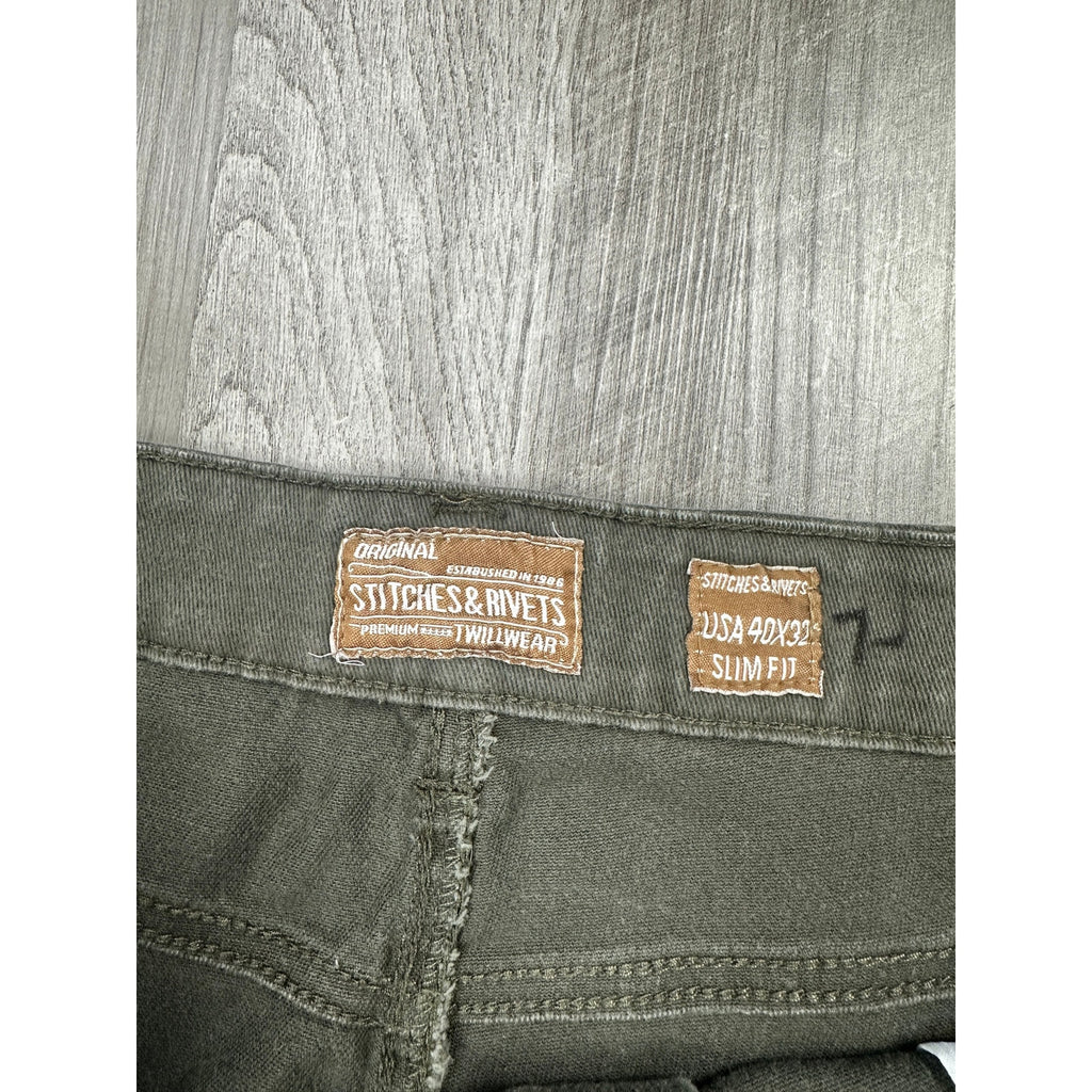 Stitches & Rivets Twill Wear Slim Fit Chino Jeans in Charcoal Green — Size 40x32 // Preowned
