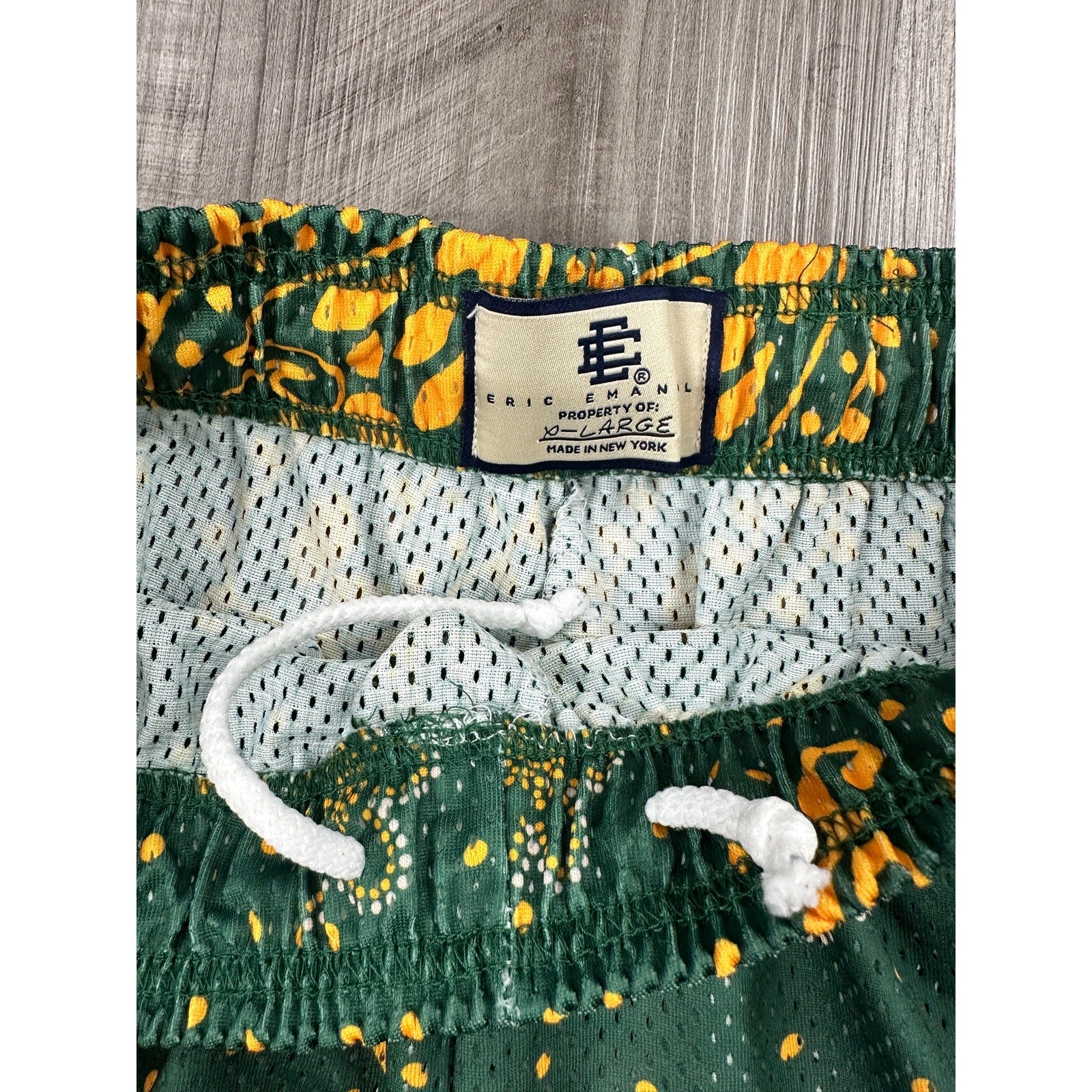 Eric Emanuel Paisley Mesh Gym Shorts in Green, Golden Yellow and White — Size XL // Preowned