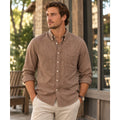 Billy Reid Tuscumbia Standard Fit Windowpane Check Long Sleeve Shirt in Brown, Cream — Size Large // Preowned