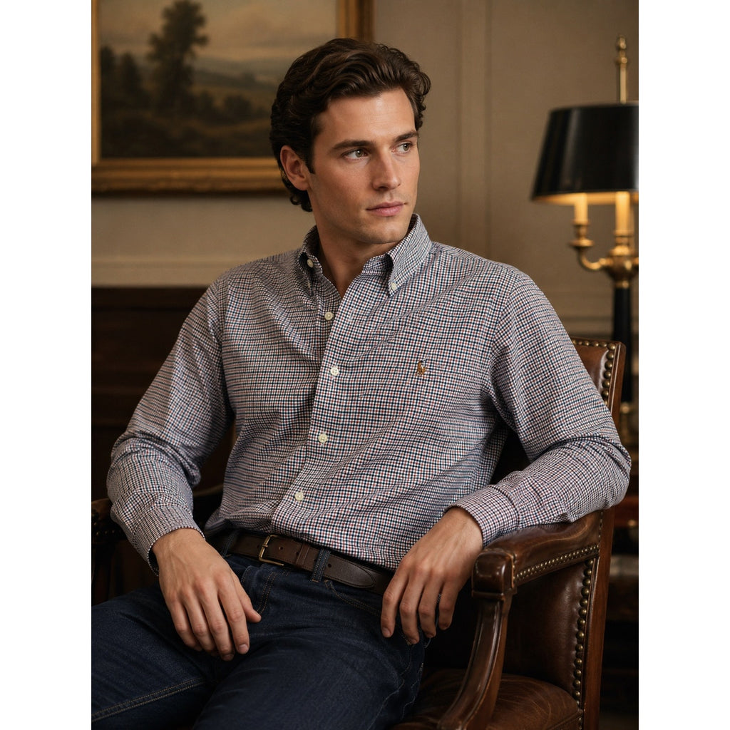 Ralph Lauren Slim Fit Cotton Stretch Plaid Long Sleeve Button Down - Medium