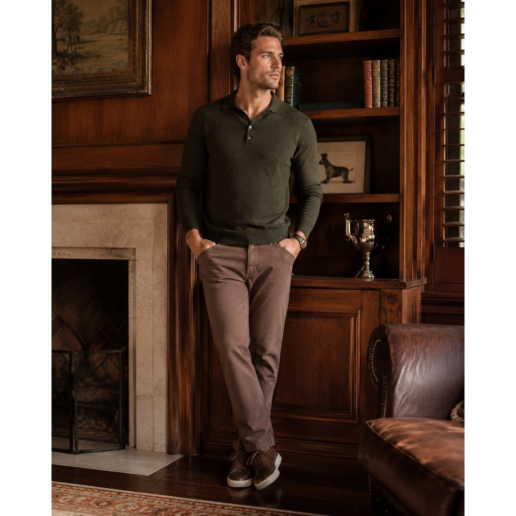 Peter Millar Signature Sateen 5 Pocket Chino Pants in French Press Brown — Size 44x30