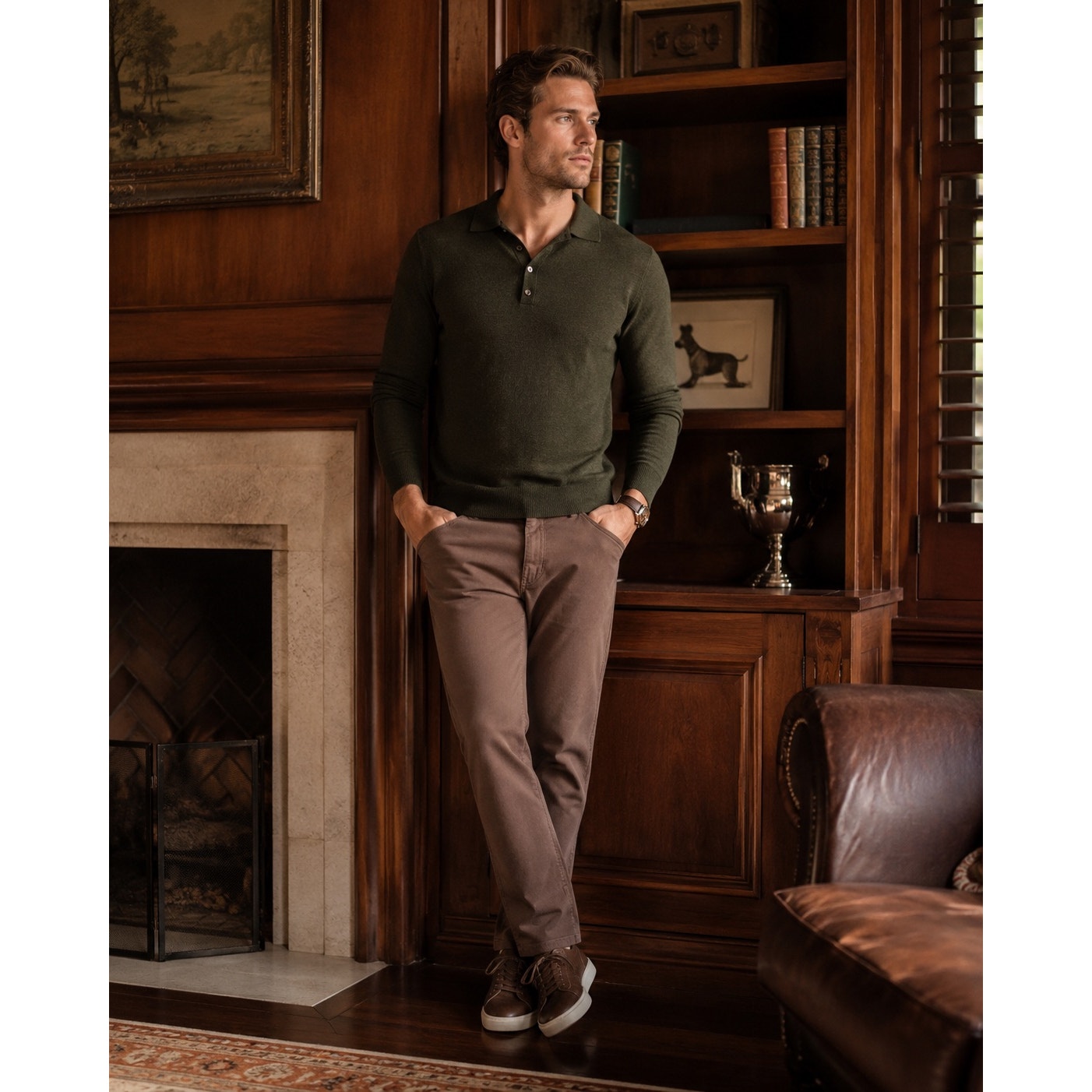 Peter Millar Signature Sateen 5 Pocket Chino Pants in French Press Brown — Size 44x30