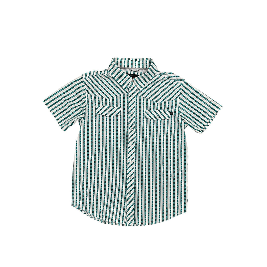 Rock & Roll Denim TEK Core Striped Short Sleeve Western Pearl Snap Shirt — Size Medium // Preowned
