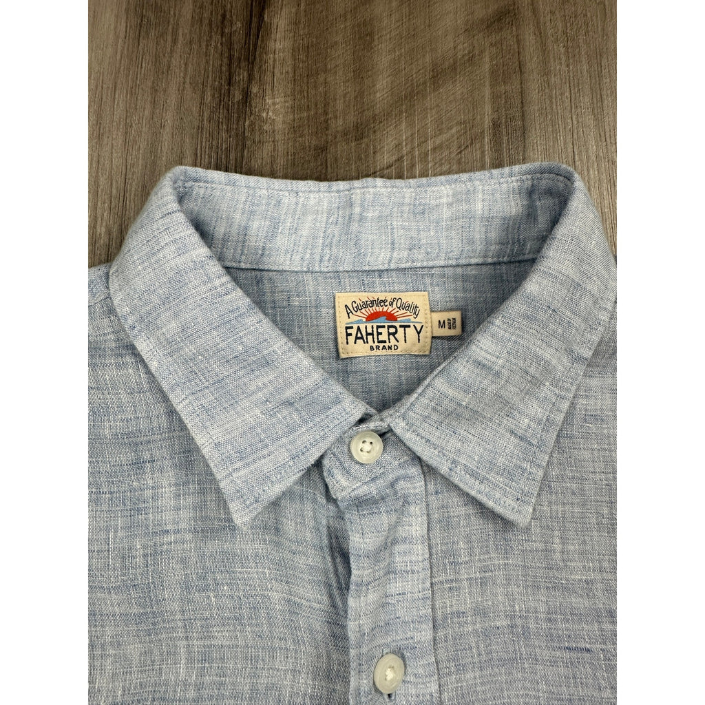 Faherty Laguna Linen Long Sleeve Shirt in Light Blue — Size Medium // Preowned