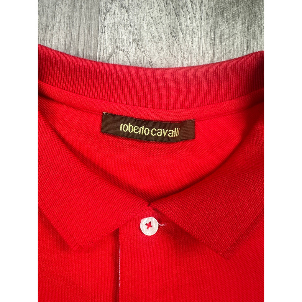 Roberto Cavalli Pique Knit Cotton Polo in Red — Size Large // Preowned