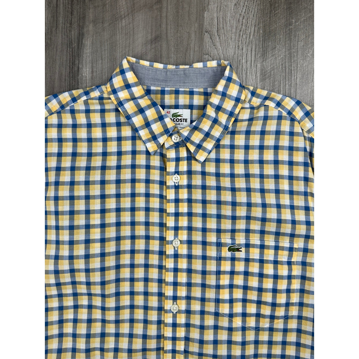 Lacoste Regular Fit Poplin Check Long Sleeve Shirt — Size 42 (Large) // Preowned