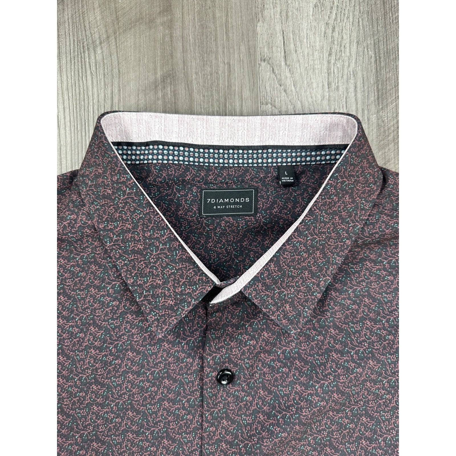 7 Diamonds Memphis Sky 4-Way Stretch Woven Long Sleeve Button Down in Black Mud Brown Light Blue — Size Large // Preowned