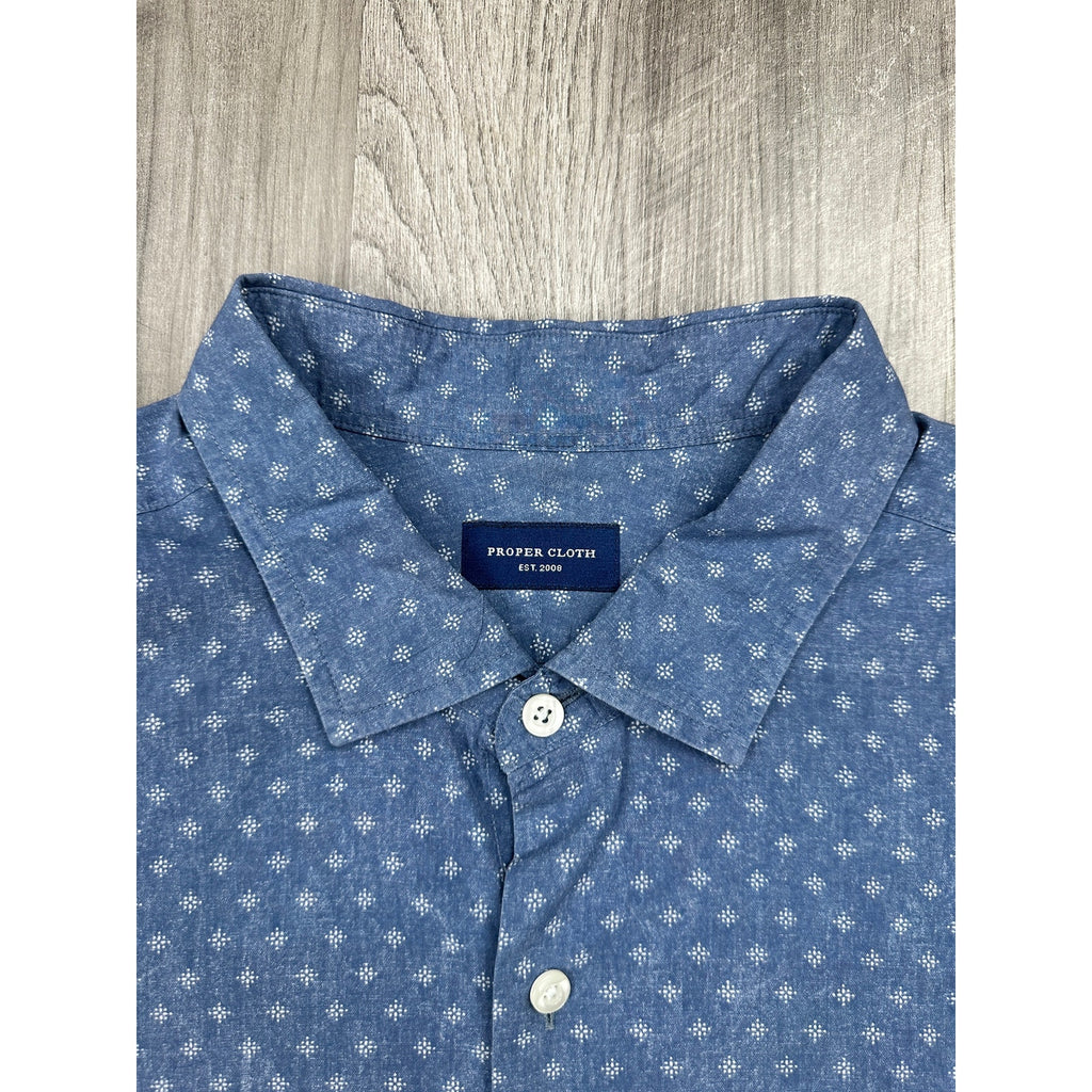 Proper Cloth Starburst Long Sleeve Shirt in Vintage Wash Blue, White — Size 2XL // Preowned