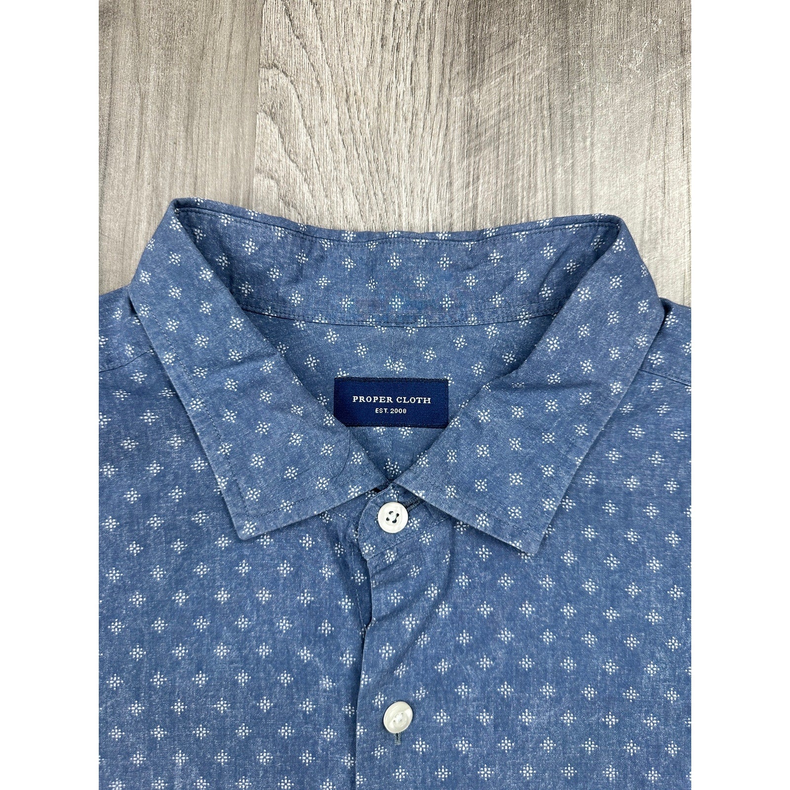 Proper Cloth Starburst Long Sleeve Shirt in Vintage Wash Blue, White — Size 2XL // Preowned