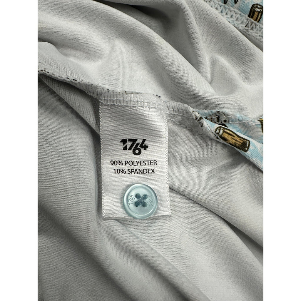 1764 Beer Crab Golf Polo in White Light Blue Lobster Print — Size Medium // Preowned