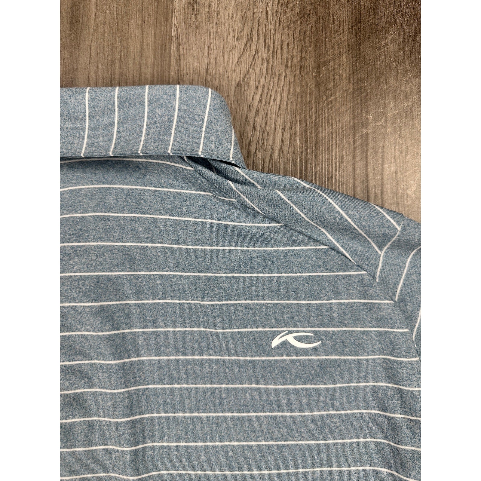 KJUS Soren Melange Stripe Long Sleeve Polo in Atlanta Blue, White — Size 50 (Medium)