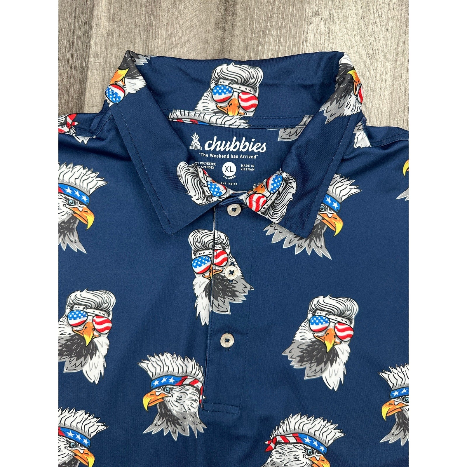 Chubbies The Bird Eye Blind USA Performance Polo in Navy — Size XL // Preowned