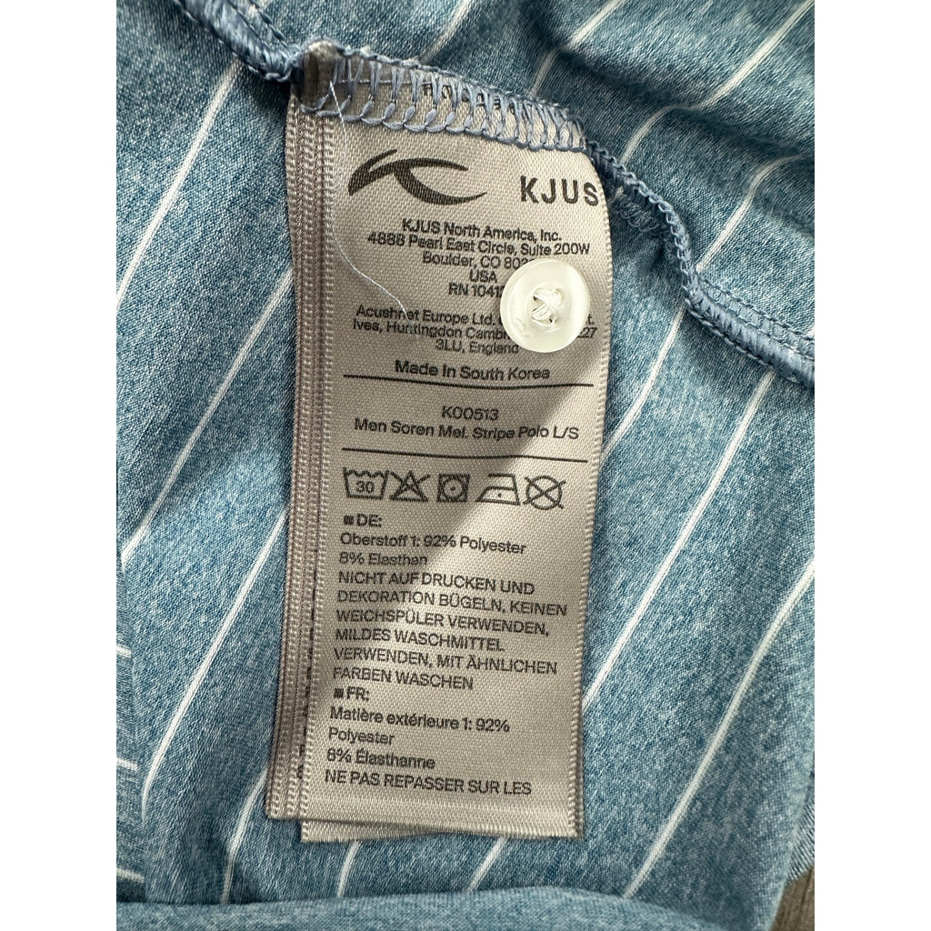 KJUS Soren Melange Stripe Long Sleeve Polo in Atlanta Blue, White — Size 50 (Medium)
