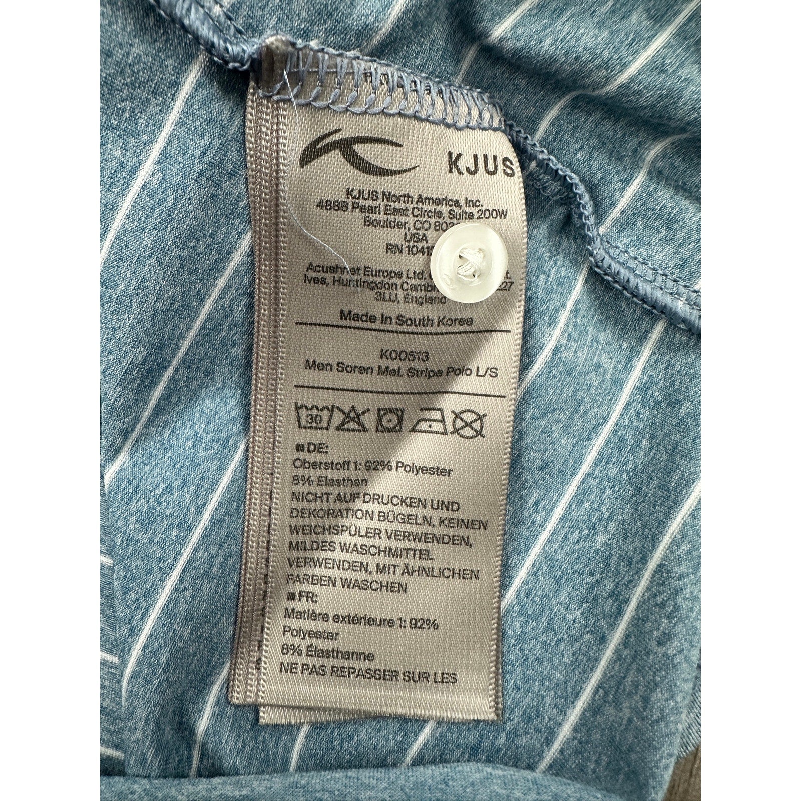 KJUS Soren Melange Stripe Long Sleeve Polo in Atlanta Blue, White — Size 50 (Medium)