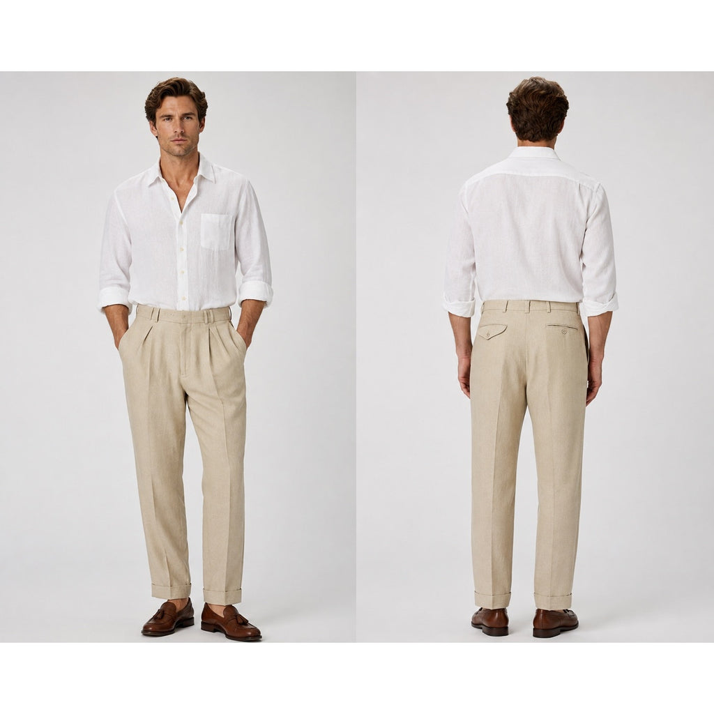 Polo Ralph Lauren Vintage The Tyler Dominican Republic Linen Pleated Cuffed Pants in Khaki — Size 36x32 // Preowned