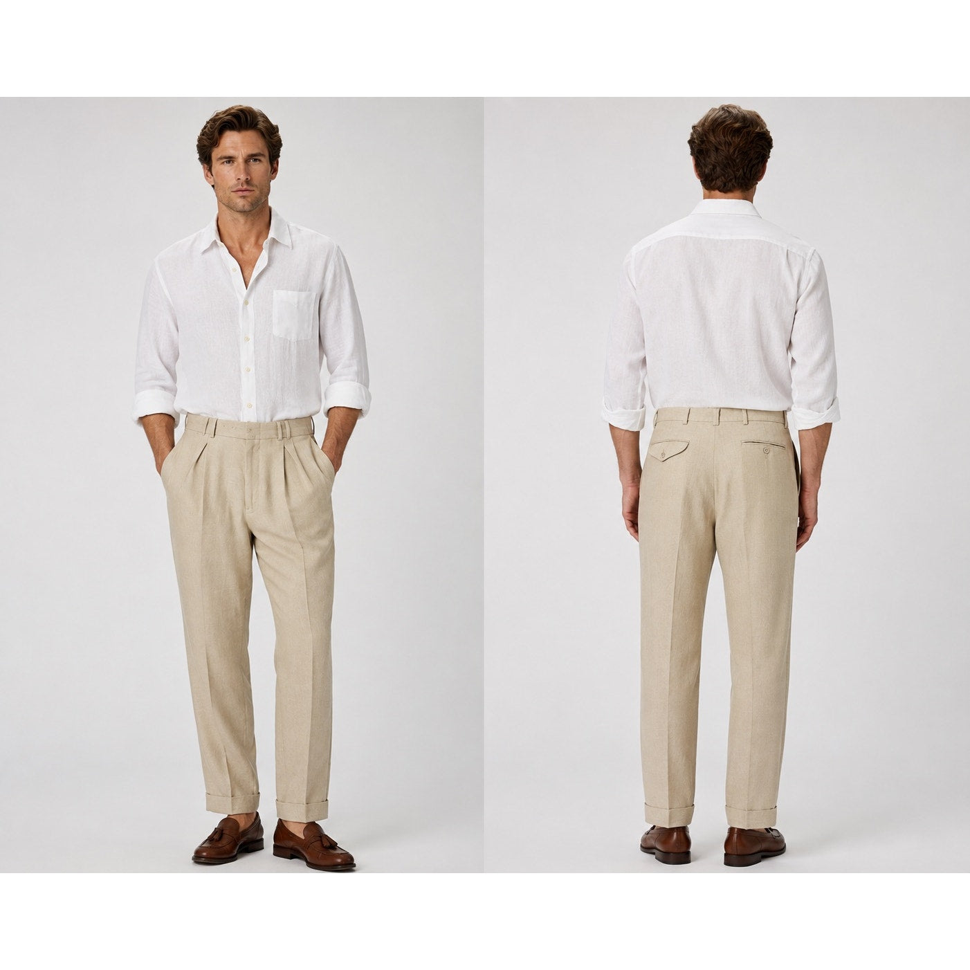 Polo Ralph Lauren Vintage The Tyler Dominican Republic Linen Pleated Cuffed Pants in Khaki — Size 36x32 // Preowned