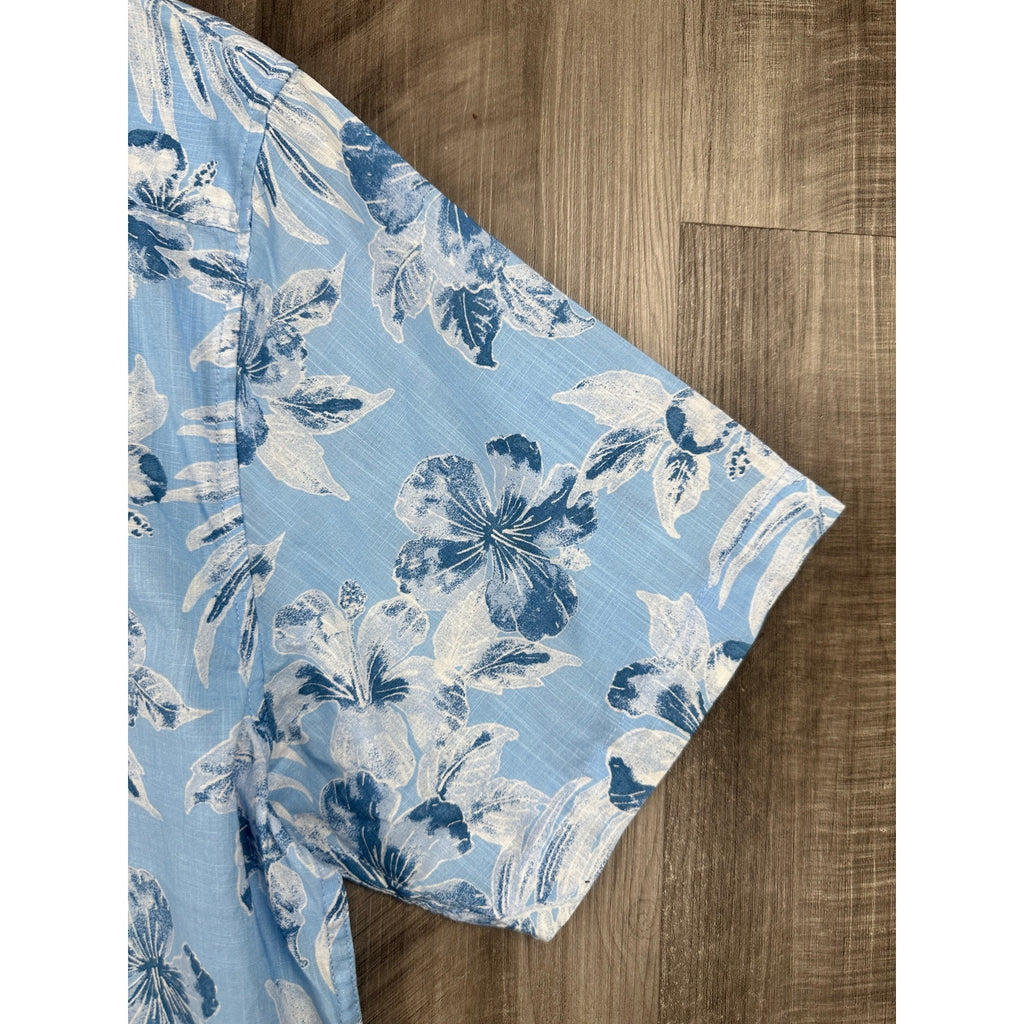 Tommy Bahama Hibiscus Floral Hawaiian Cotton Short Sleeve Camp Shirt in Light Sky Blue — Size Large