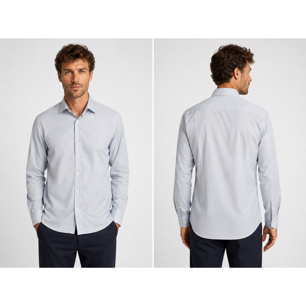 Eton Contemporary Signature Twill Long Sleeve Button Down in Light Blue and White — Size Large // Preowned