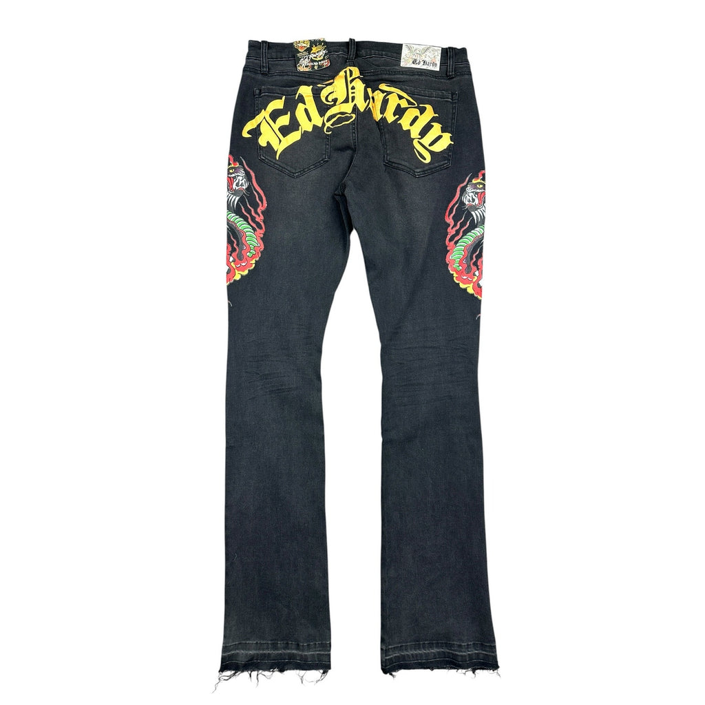 Ed Hardy Stacked Boot Cut Stretch Jeans in Black Wash — Size 34