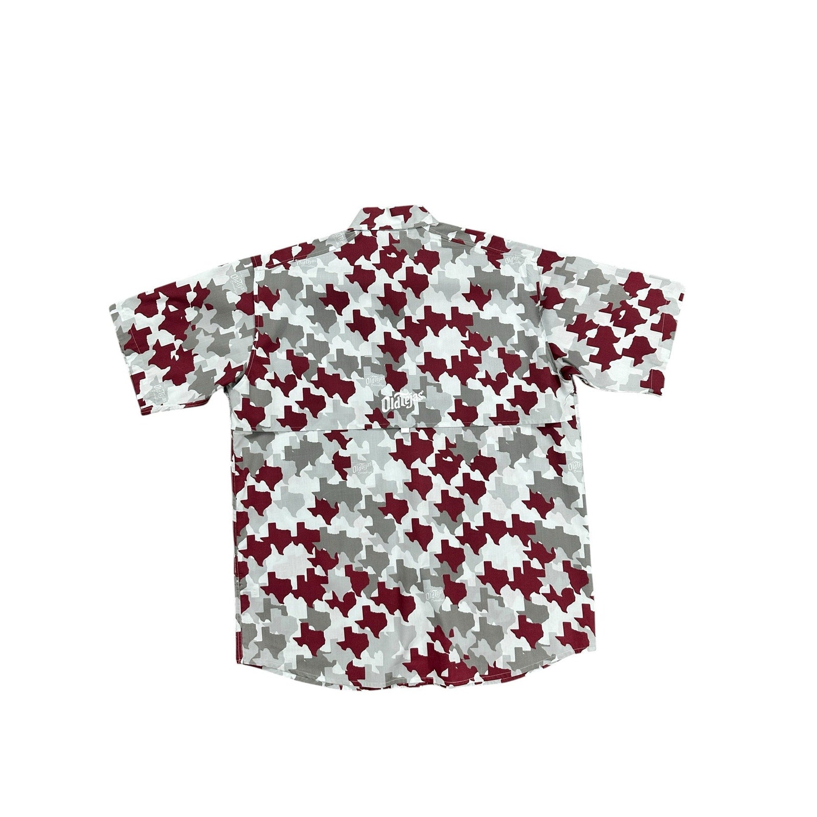 Old Tejas Camouflage Texas Short Sleeve Button Down in Maroon Gray — Size L // Preowned