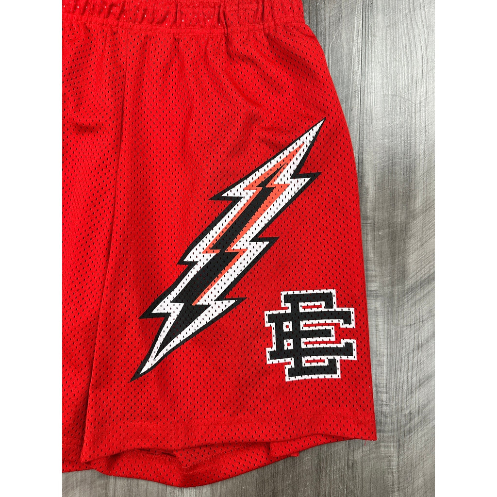Eric Emanuel Bolt Mesh Gym Shorts in Red, Black and White — Size XL // Preowned