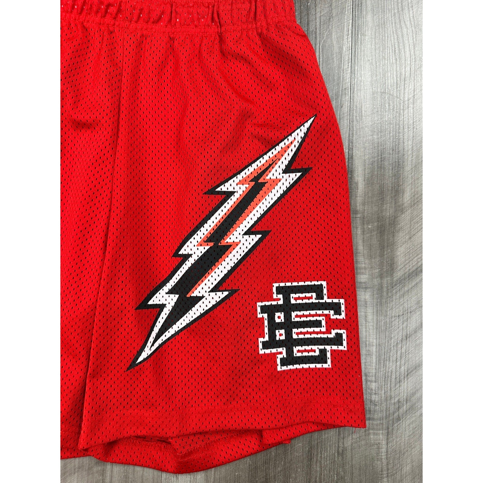 Eric Emanuel Bolt Mesh Gym Shorts in Red, Black and White — Size XL // Preowned