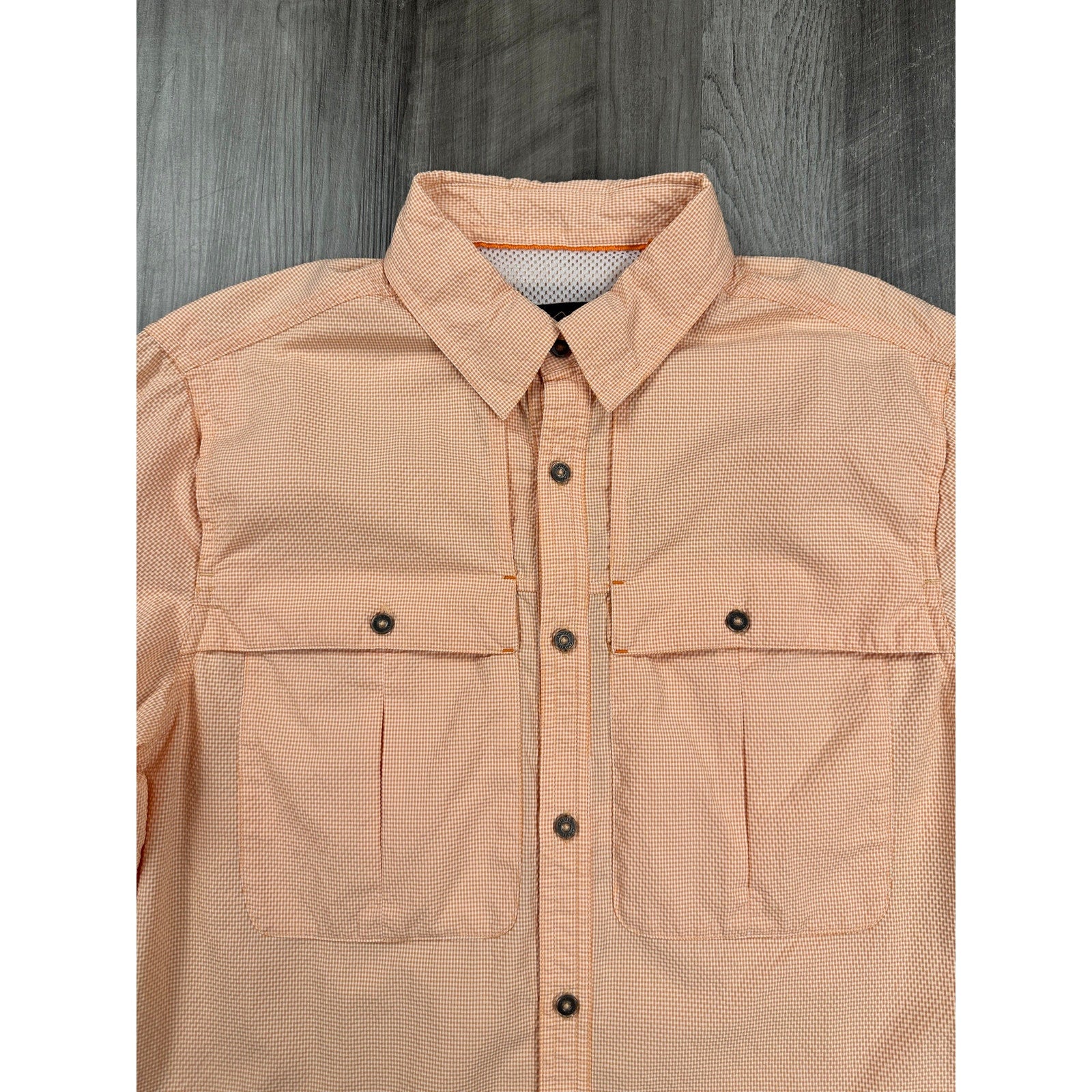 Orvis Open Air Caster UPF 40+ Vented Long Sleeve Fishing Button Down in Orange White — Size Small // Preowned
