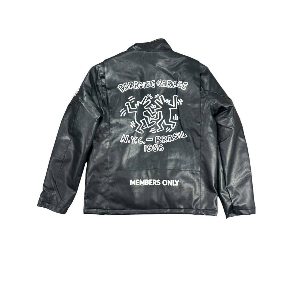 Members Only x Keith Haring Paradise Garage Racing Faux Leather Jacket in Black — Size Large