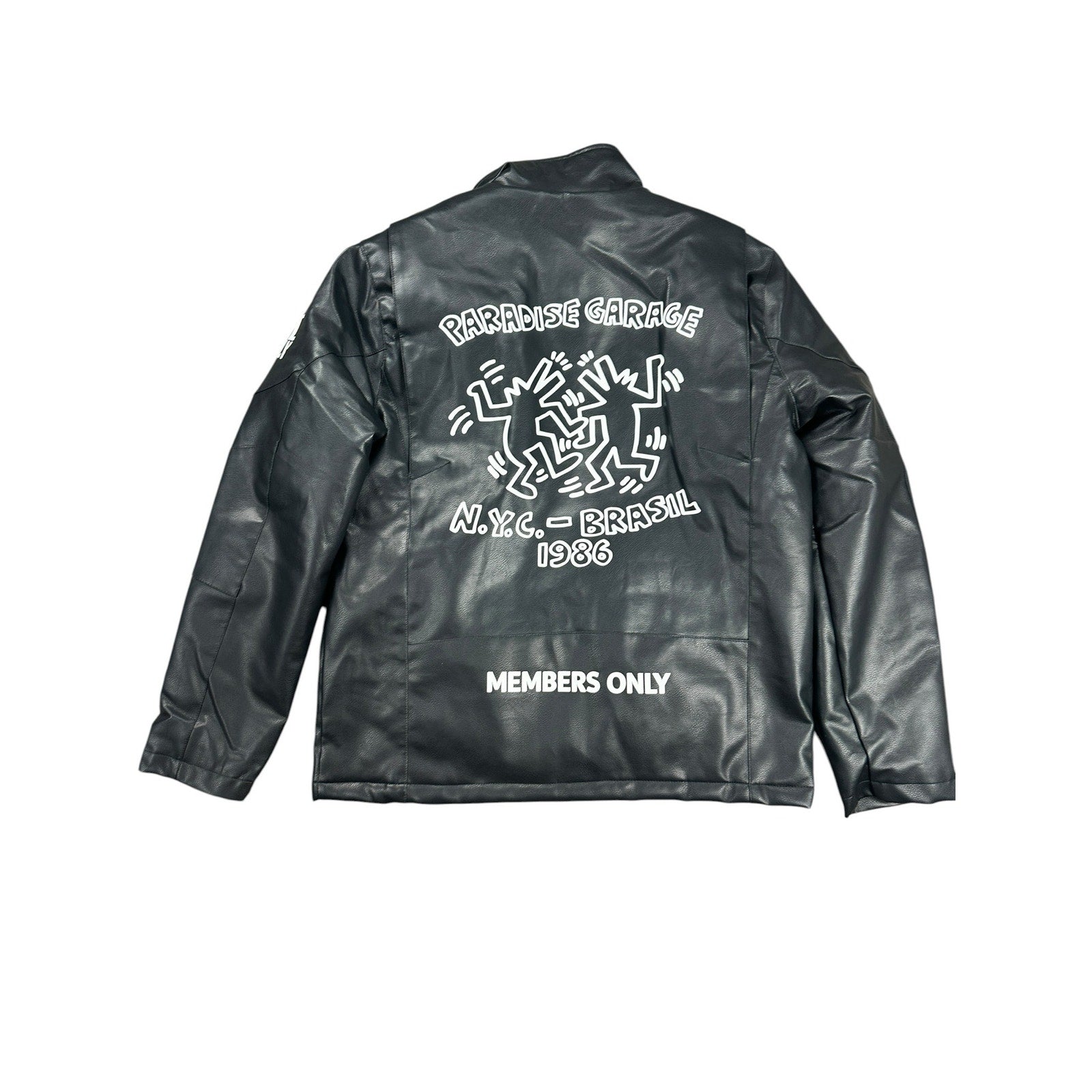 Members Only x Keith Haring Paradise Garage Racing Faux Leather Jacket in Black — Size Large