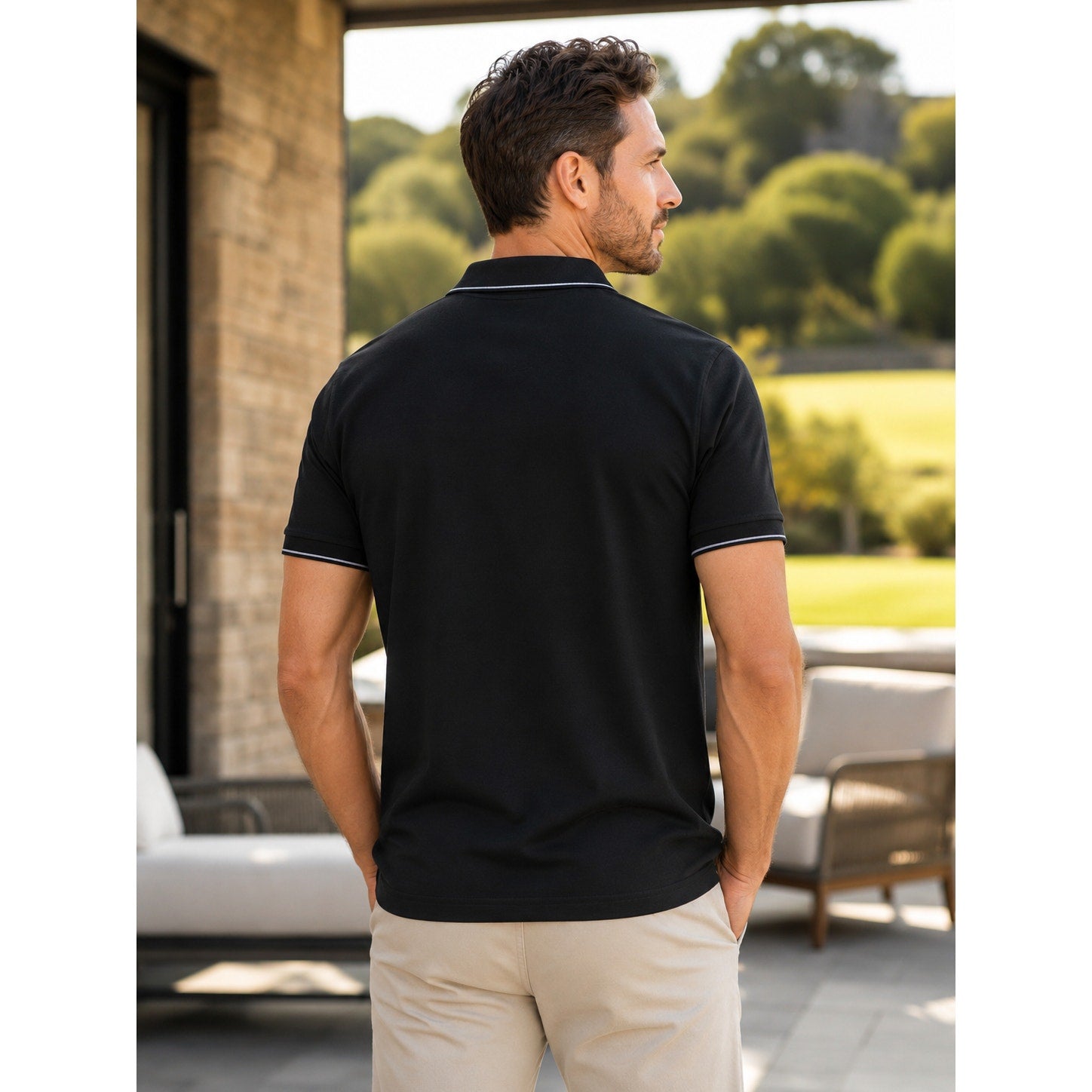 Robert Graham Rossi Skull and Rose Logo Black Classic Fit Polo - Small