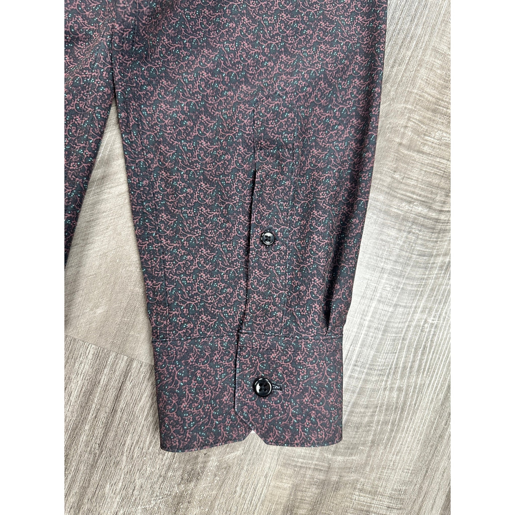 7 Diamonds Memphis Sky 4-Way Stretch Woven Long Sleeve Button Down in Black Mud Brown Light Blue — Size Large // Preowned