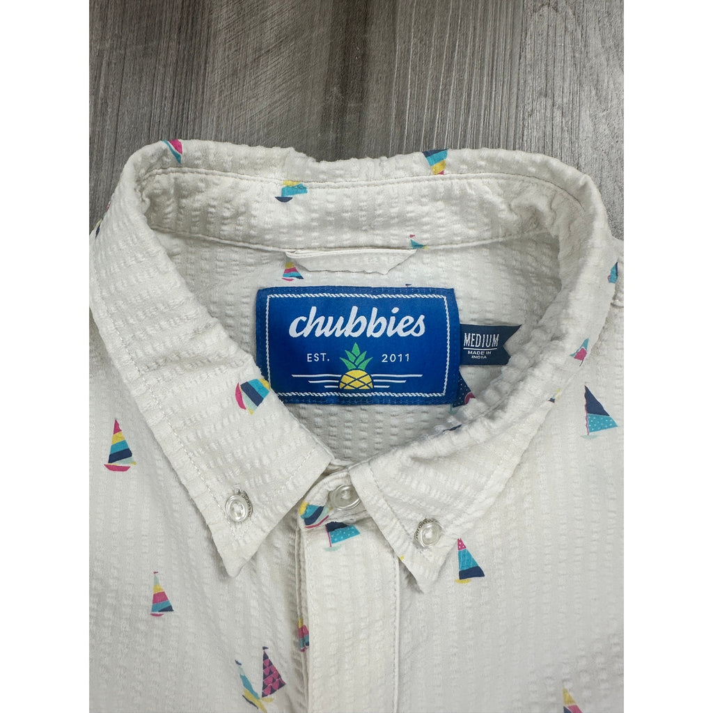 Chubbies Seersucker Sailboat Popover Polo in Ivory — Size Medium // Preowned
