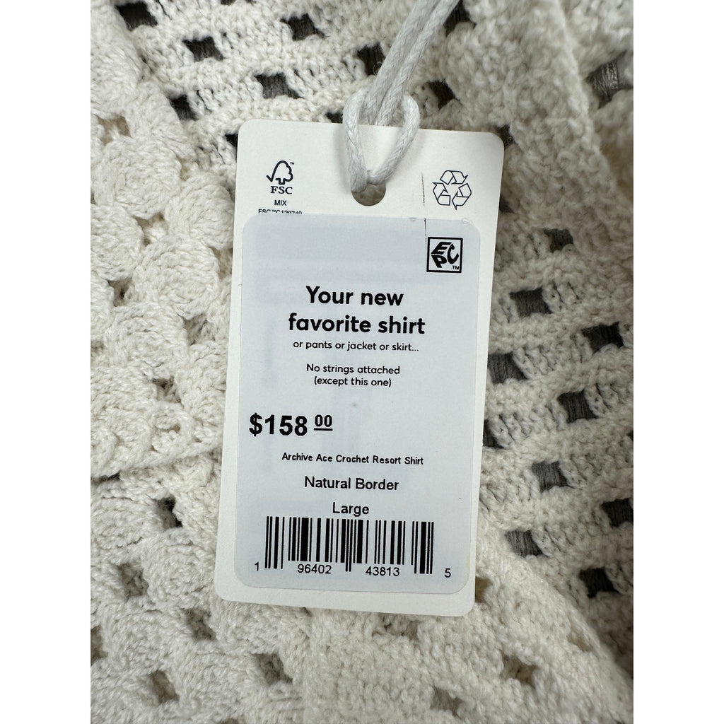 Marine Layer Archive Ace Crochet Resort Short Sleeve Shirt in Natural Border — Size Large