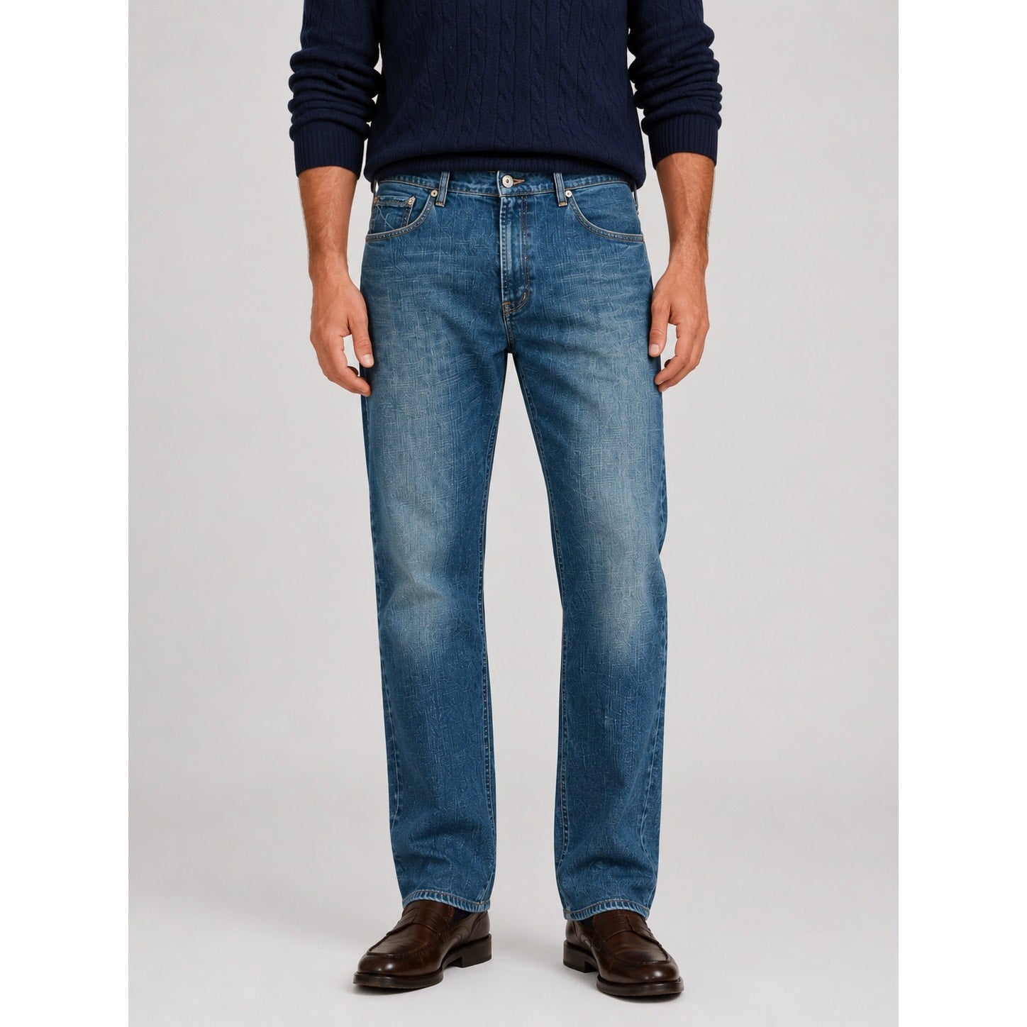 Façonnable Jeans Modele F40 Straight Leg Jean in Medium Blue Wash — Size 36
