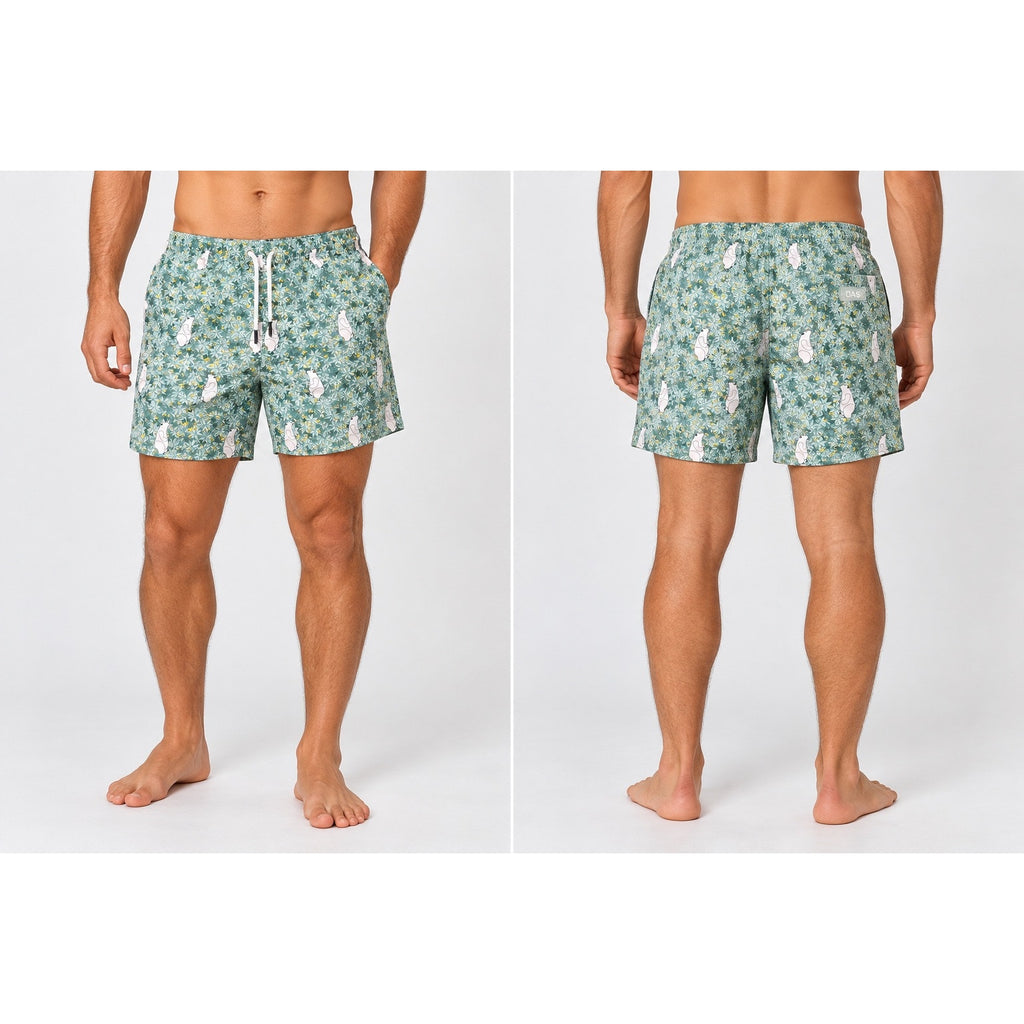 OAS Polar Bear Leaf Print Swim Trunks — Size XL // Preowned