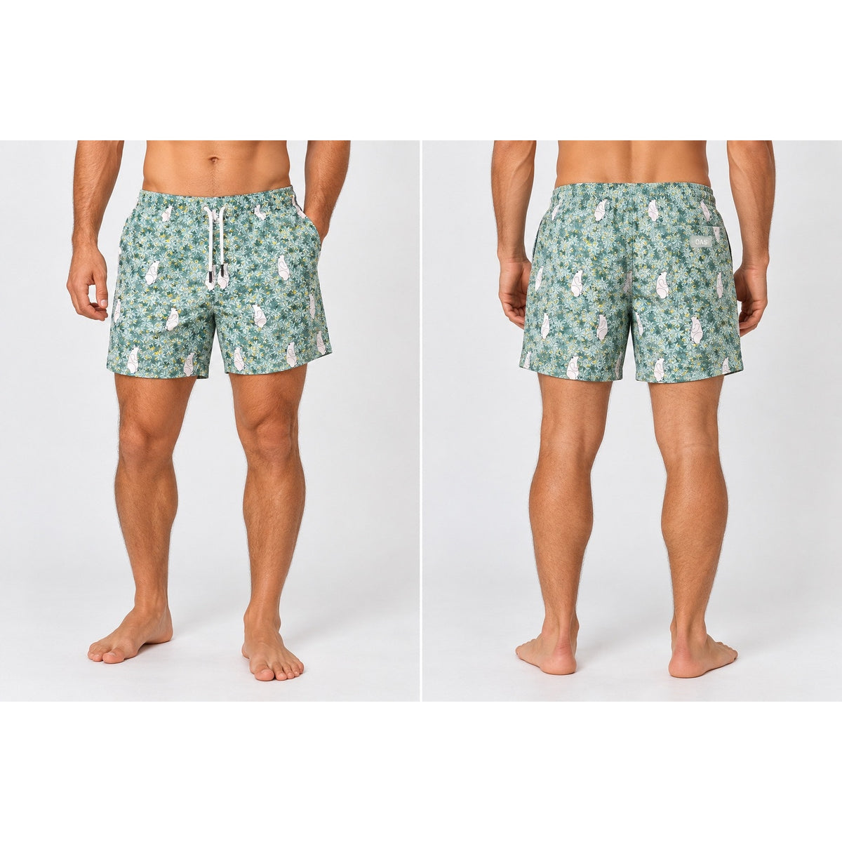 OAS Polar Bear Leaf Print Swim Trunks — Size XL // Preowned
