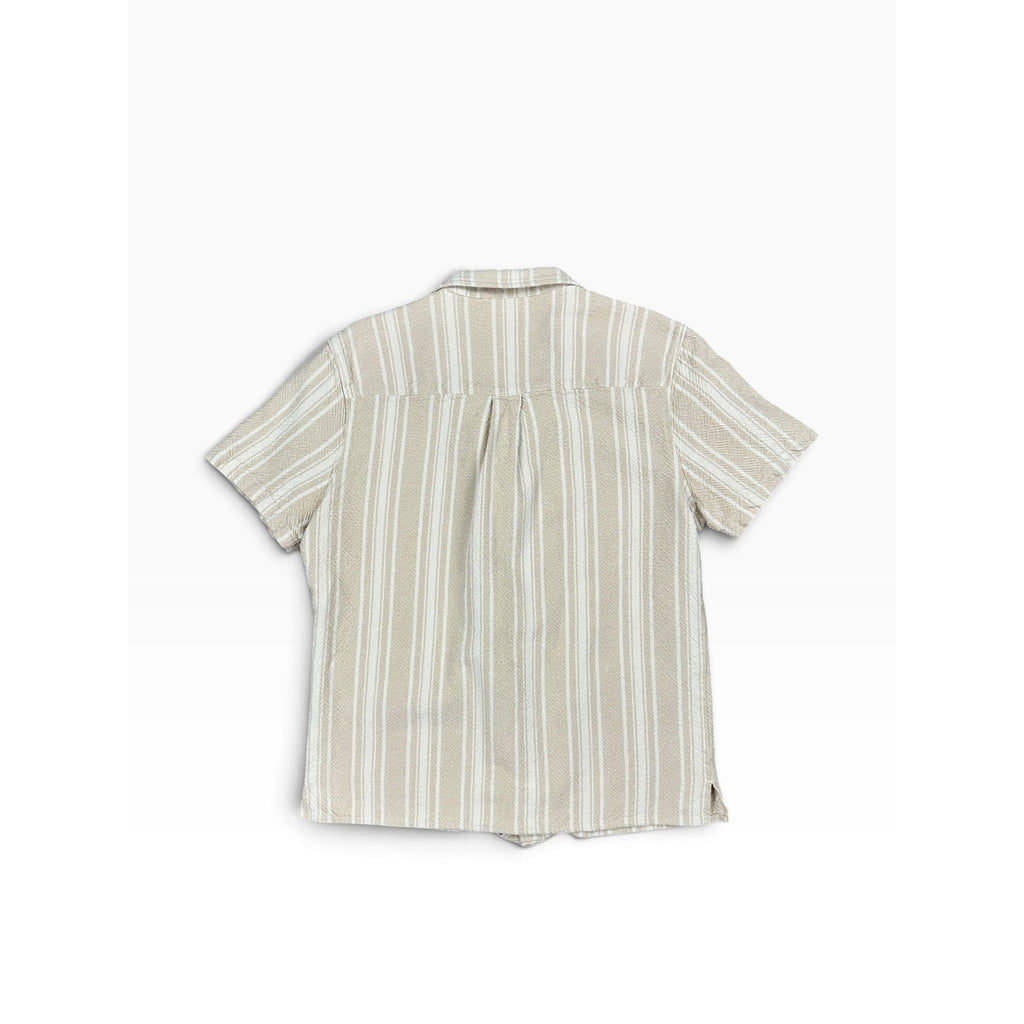 Marine Layer Natural Vertical Stripe Short Sleeve Woven Camp Shirt in Natural Tan, White — Size Medium // Preowned