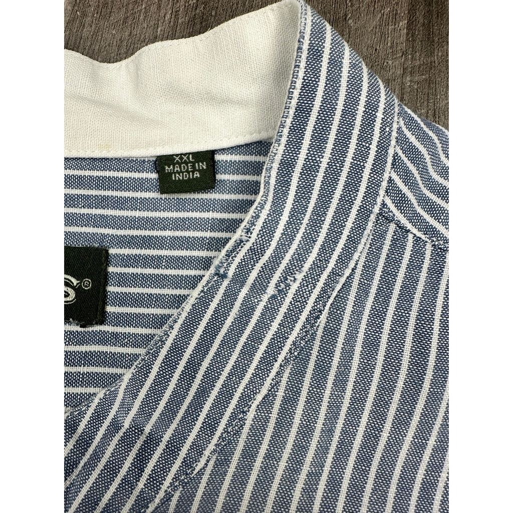 Orvis Band Collar Linen Blend Striped Long Sleeve Button Down Shirt — Size 2XL // Preowned