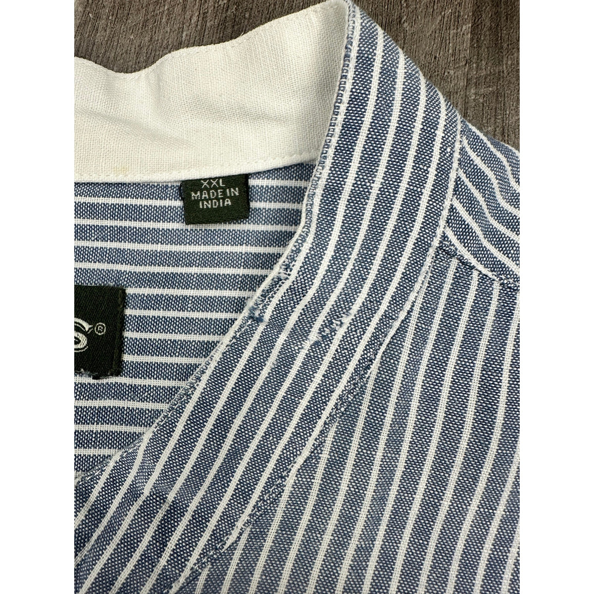 Orvis Band Collar Linen Blend Striped Long Sleeve Button Down Shirt — Size 2XL // Preowned