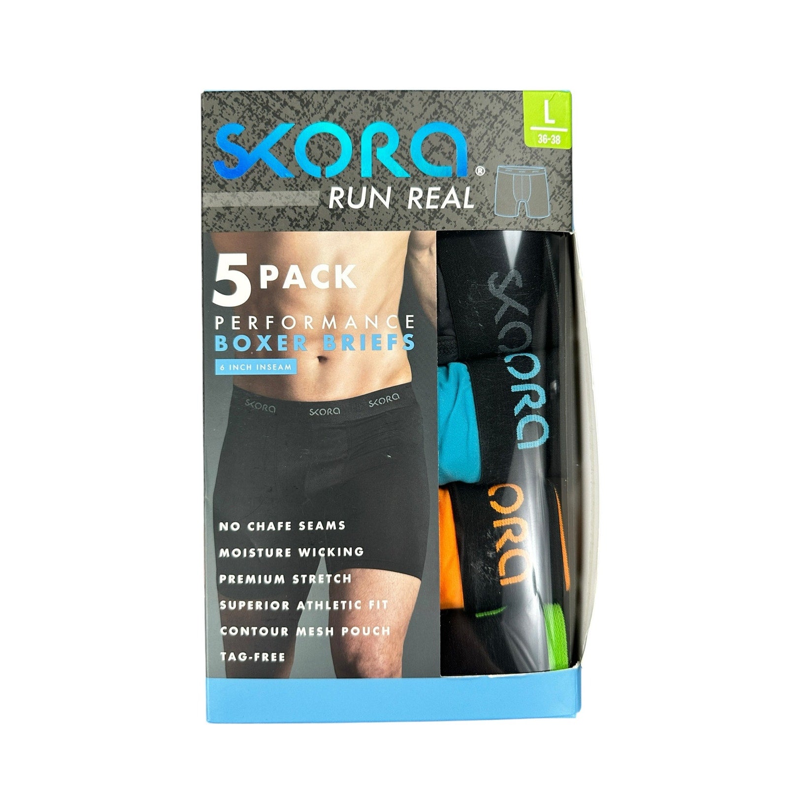 Skora Run Real Performance Mesh 6-Inch Boxer Briefs 5-Pack — Size Large
