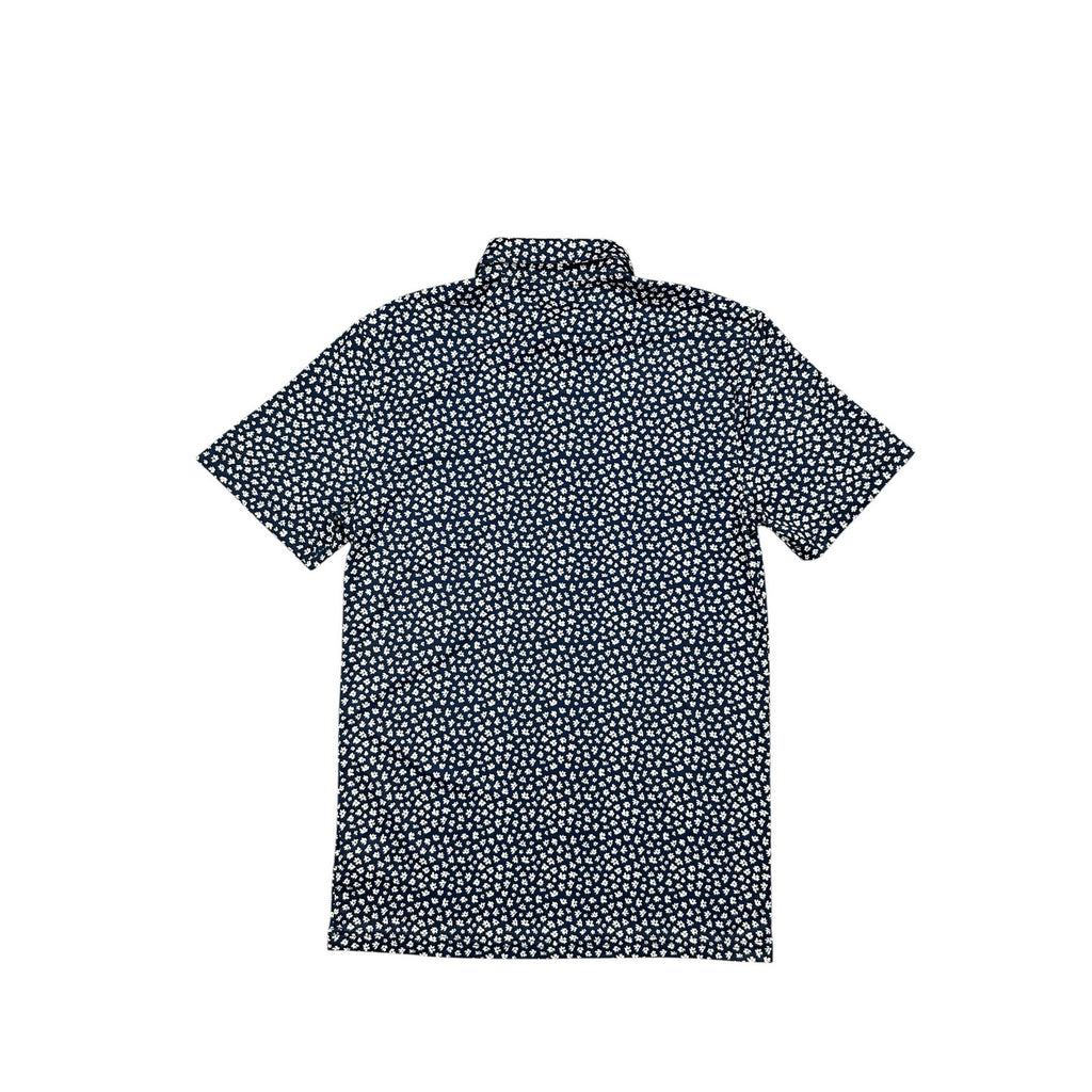 American Tall Floral Mesh Performance Polo in Navy, Blue, White — Size Small // Preowned