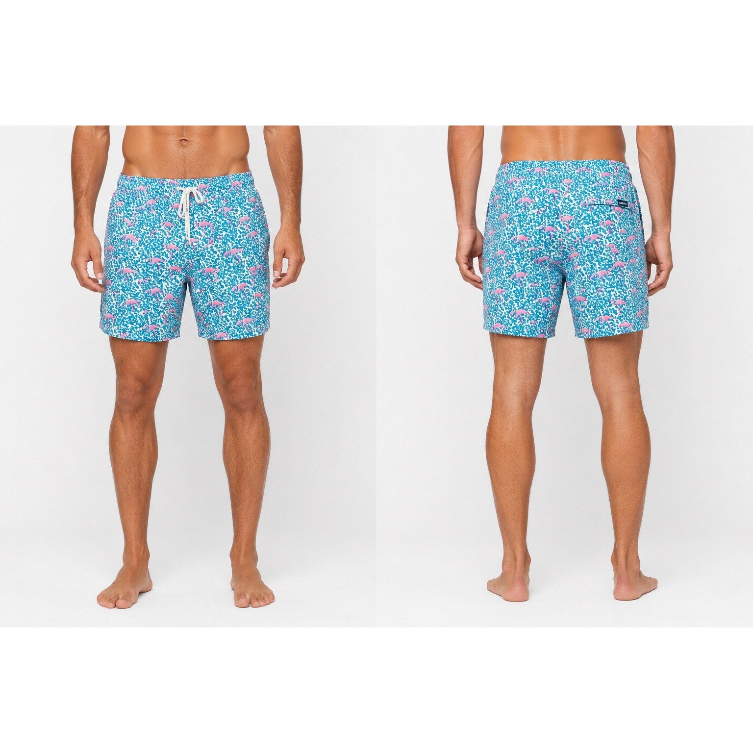 Chubbies Domingos For Flamingos 7" Swim Trunks in Turquoise, Pink and White — Size XL // Preowned