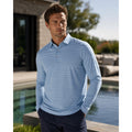KJUS Soren Melange Stripe Long Sleeve Polo in Poolside, White — Size 56 (2XL)