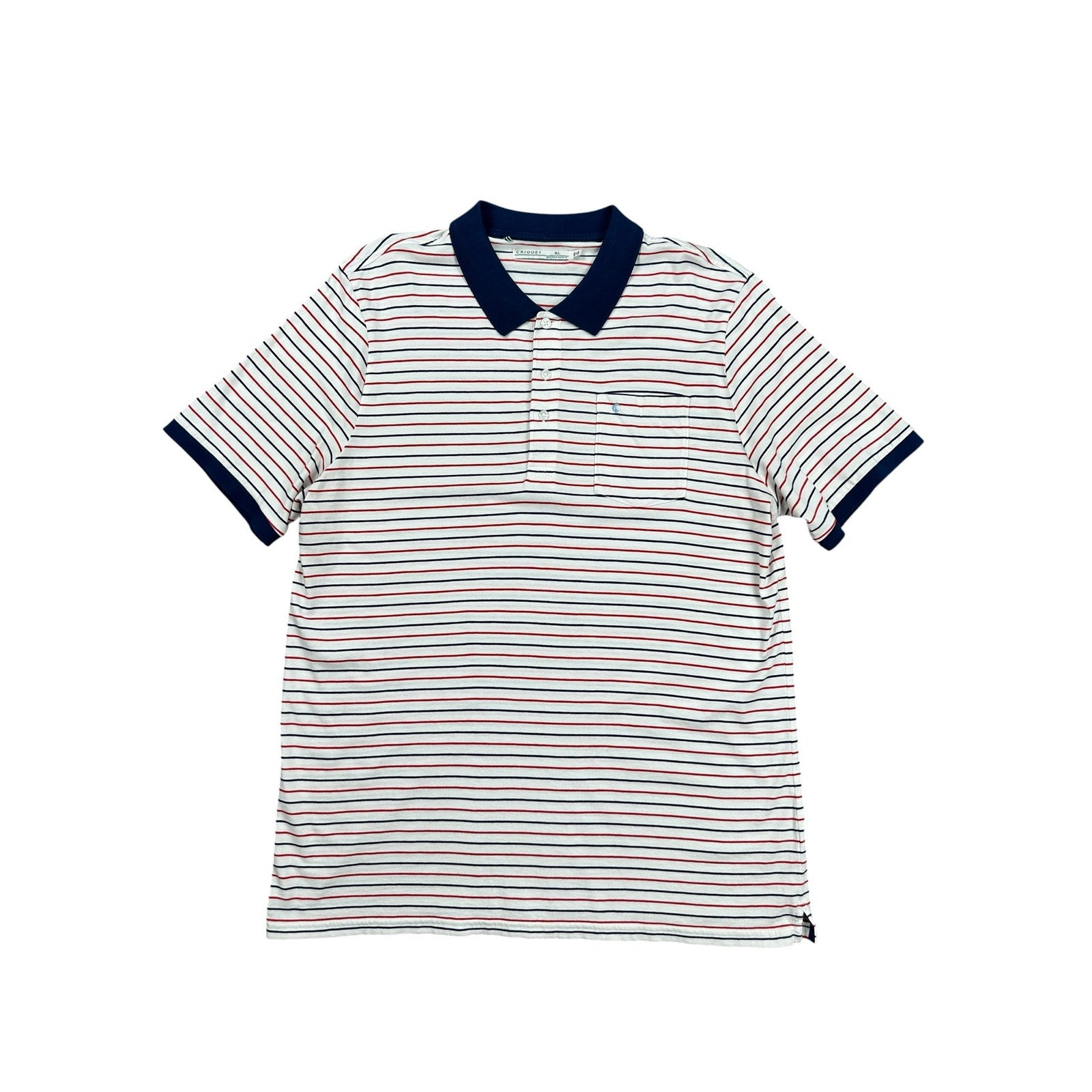 Criquet Classic Players Shirt Striped Polo White Red Navy Pima Cotton — Size XL