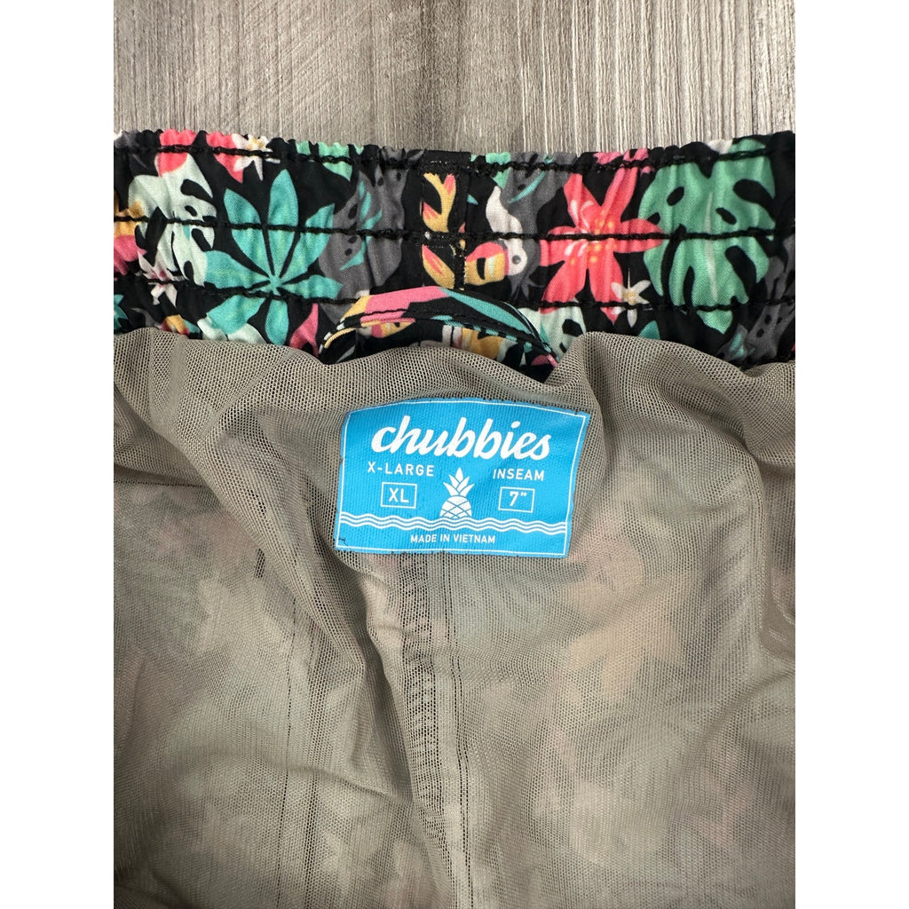 Chubbies The Bloomerangs 7" Swim Trunks in Black with Multi Jungle Print — Size XL // Preowned