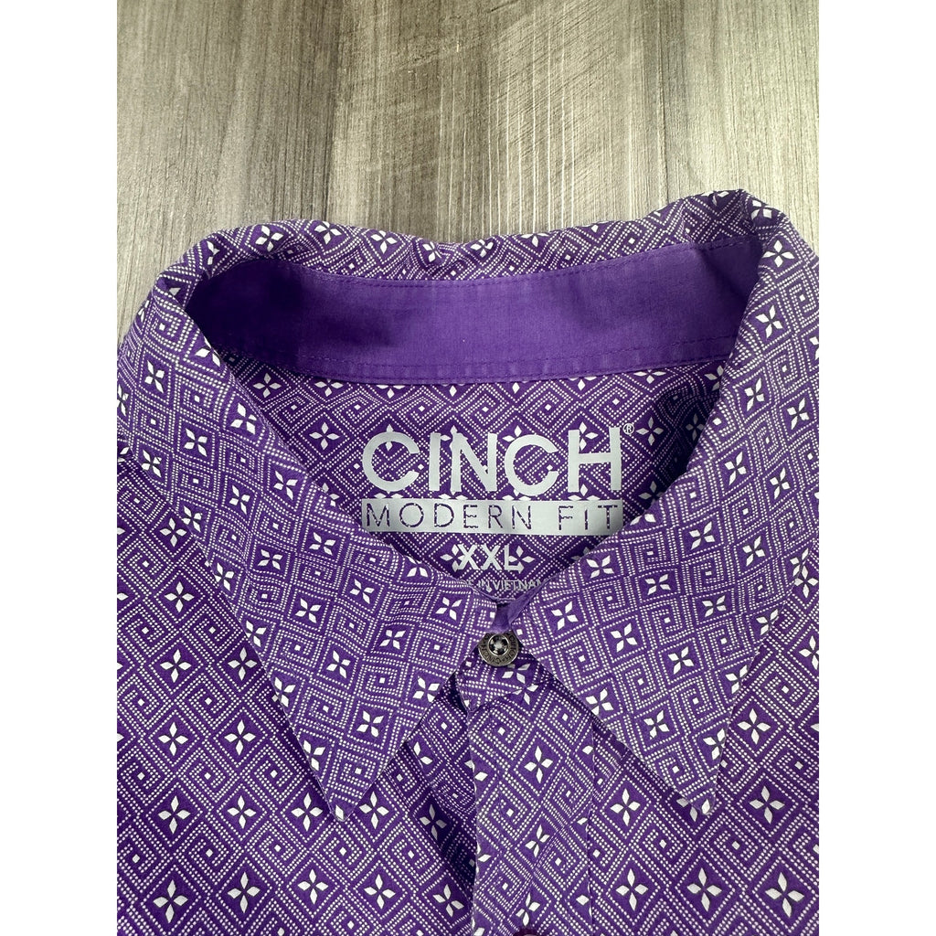 Cinch Modern Fit Geo Print Western Long Sleeve Button Down in Purple and White — Size 2XL // Preowned