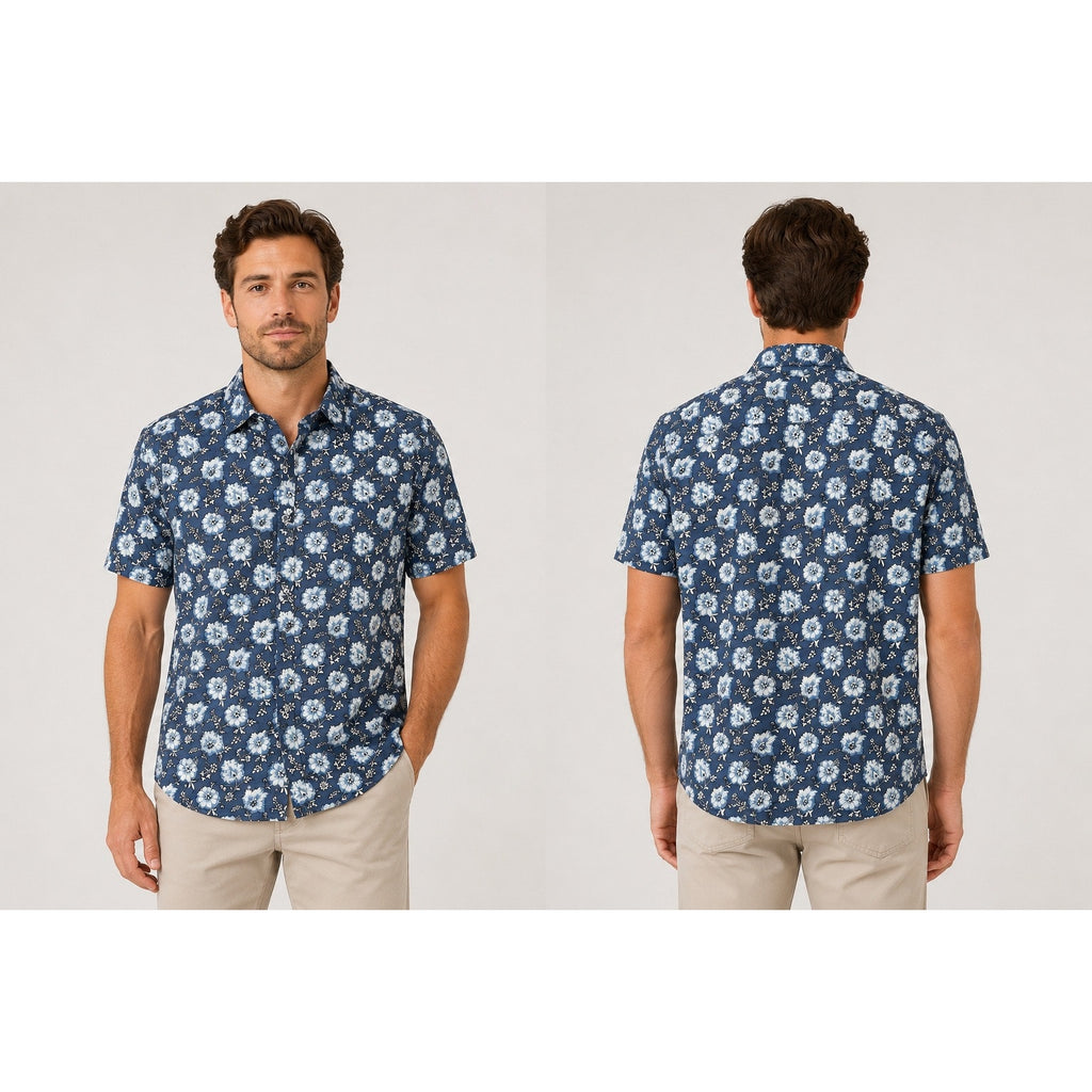 UNTUCKit Monreale Hawaiian Regular Fit Short Sleeve Shirt in Navy, Blue, White — Size 3XL // Preowned