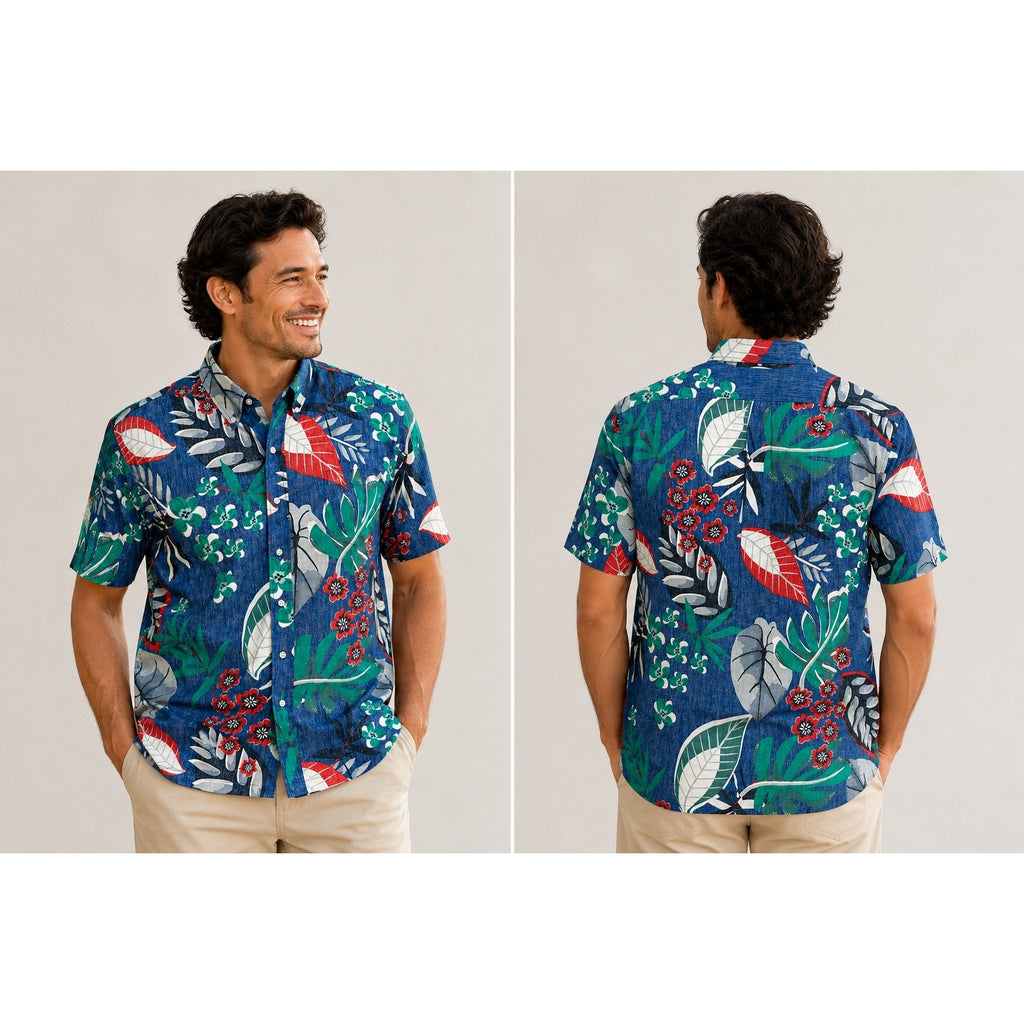 Reyn Spooner Classic Fit Hawaiian Tropical Short Sleeve Button Down in Blue Multi — Size Large // Preowned